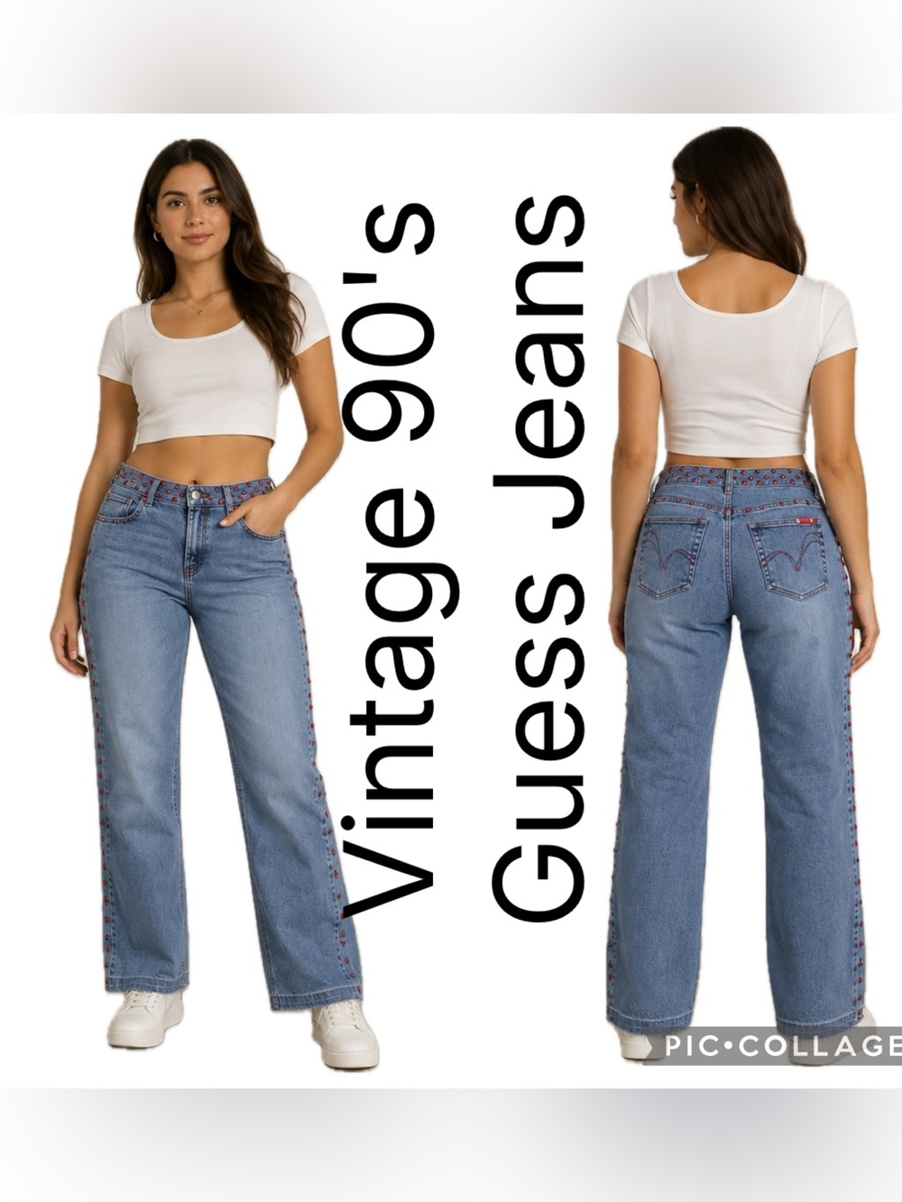 (W3)Guess 90s style jeans,Elements Millennium 3-V-D1,with stone snaps,Sz 31